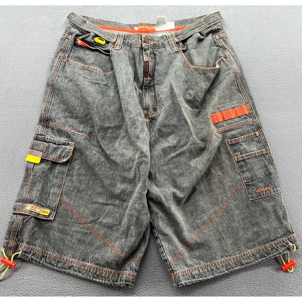 Vintage Mojeans Maurice Malone Shorts Men's 42 Black Cargo Orange Stitch Y2K